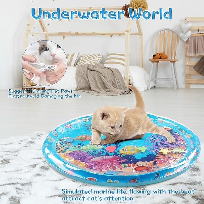 Pet Water Bed, 2025 New 40in Large Dog Water Bed, Thickened Cat Water Mat with Fish, Water Sensory Play Mat for Cats, Durable & Easy-Clean Playmat, Suitable for Indoor Pets
