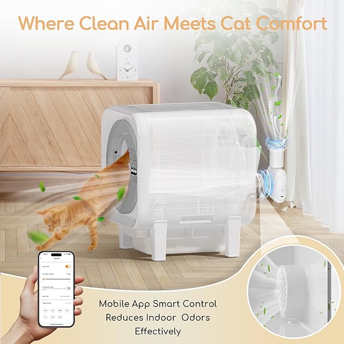 Automatic Cat Litter Box | Self Cleaning Litter Box for Cats with App Control, 75L&12L Large Space, Odor Control, 3–30LBS Cats Friendly, Quiet, Easy to Clean, Litter-Saving