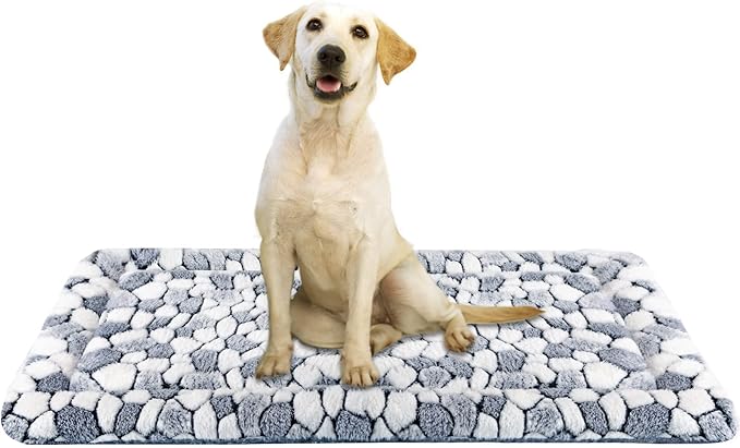 VANKEAN Dog Crate Pad Bed Mat Reversible (Warm & Cool), Soft Pet Sleeping Mat Dog Bed for Crate Suitable for Small to XX-Large Dogs and Cats, Machine Washable Crate Beds, Grey Stone Pattern