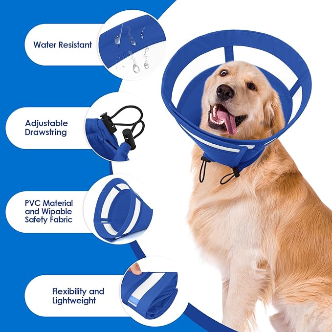 SAWMONG Soft Cone for Dogs, Dog Cones for Medium Dogs, Adjustable Pet Recovery Collar to Stop Licking, Comfy Elizabeth E-Collar for Dogs After Surgery Alternative (M,Blue)