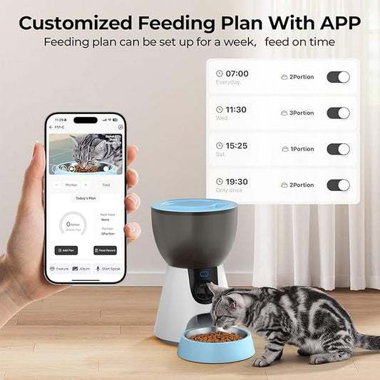 Ownpets Automatic Pet Feeder with Camera, 1304P HD Video with Night Vision, 2-Way Voice Interaction, 2.4G & 5G WiFi Food Dispenser with APP Control, 4L Timed Feeder for Cats and Dogs