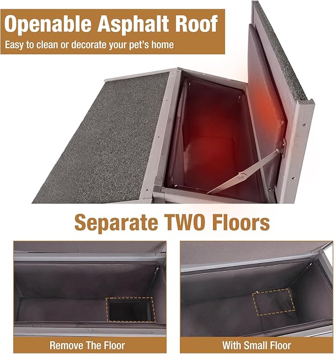 GUTINNEEN Outdoor Cat House Insulated, Weatherproof Feral Cat Shelter for Winter, Heated Cat Condo
