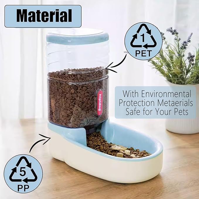 kathson Automatic Cat Feeder 1 Gallon Gravity Dog Food Dispenser Large Capacity Self Feeding Pet Food Bowl for Puppy Kitten Rabbit Blue