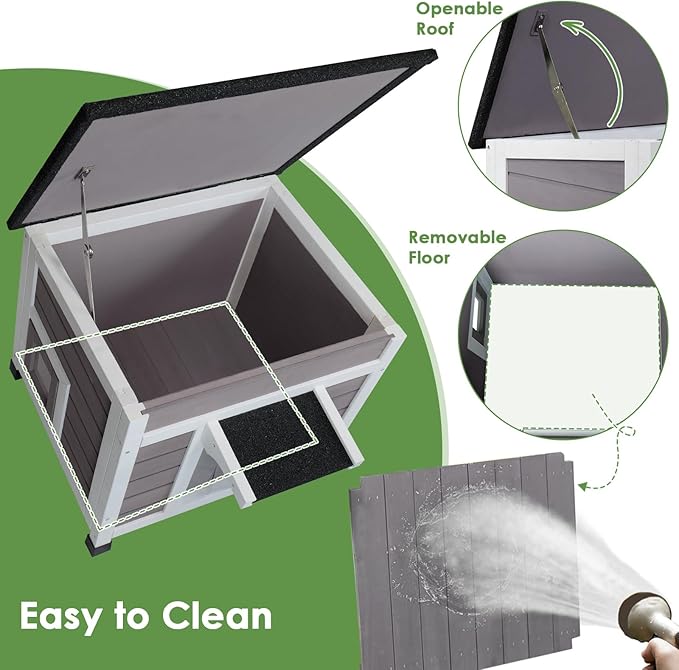 Cat House Outdoor/Indoor All-Weather Wooden Shelter with Openable Asphalt Roof for Feral Cats & Small Animals