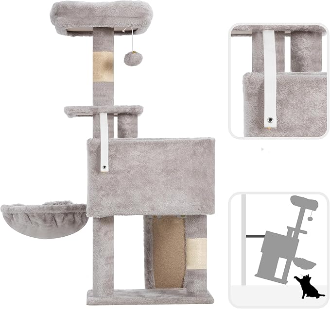 Cat Tree, 41.3" Cat Tower for Indoor Kittens with Scratching Board and Posts, Multi-Level Cozy Cat Condo with 2 Perches, Hammock, Balls, Light Gray GCT005SW