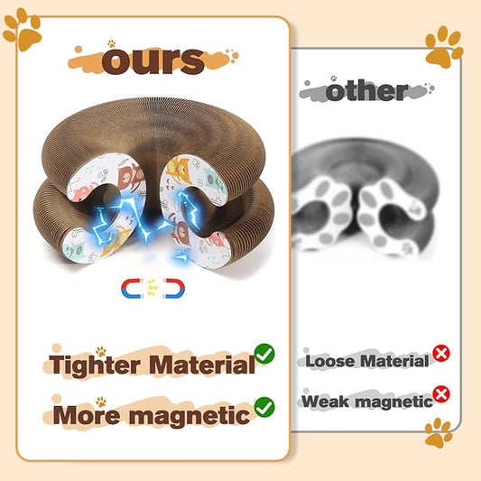 Magic Organ Cat Scratcher Board with 3 Balls, Foldable Recyclable Accordion Cats Toy with Ball and Track Adventure, Cat Scratching Pad, Retractable Reversible Furniture Protector(Brown)