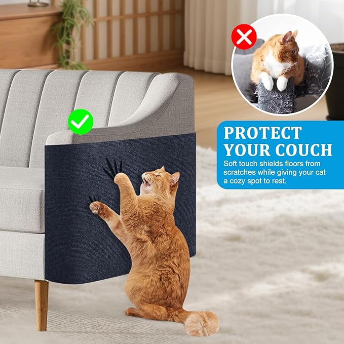 2 Pcs 78.7"x15.8" Cat Scratch Mat, Trimmable Self-Adhesive Carpet, DIY Climb Cat Scratcher for Furniture, Couch or Wall, Covering Cat Tree and Scratch Post Replacement Pad