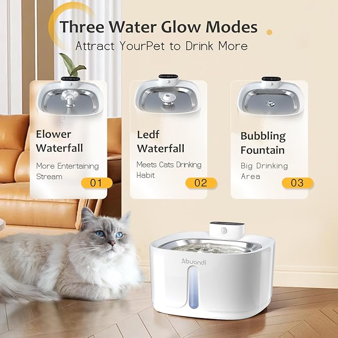 Cat Water Fountain Stainless Steel for Drinking, Pet Water Fountains 3.2L/108 OZ Automatic Water Dispenser Bowl with Filter Pump Spout for Indoor Multiple Pets, Rechargeable Quiet Large