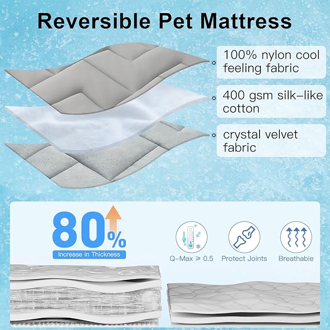 BEAUTYZOO Dog Cooling Mat for Medium Dogs, 36"x23" Cooling Dog Bed Washable, Foldable Cat Ice Cool Pad for Summer, Reversible Pet Freeze Cushion Blanket for Kennel Cage Sofa Bed Floor Car Seat, Grey M