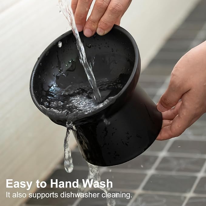 YauYik Raised Cat Bowl Black, Elevated Cat Food Bowls with Tilted Angle, Stress Free, Anti Vomiting, Ceramic Water Bowl for Cats Small Dogs Feeding Dish, 8 Ounces