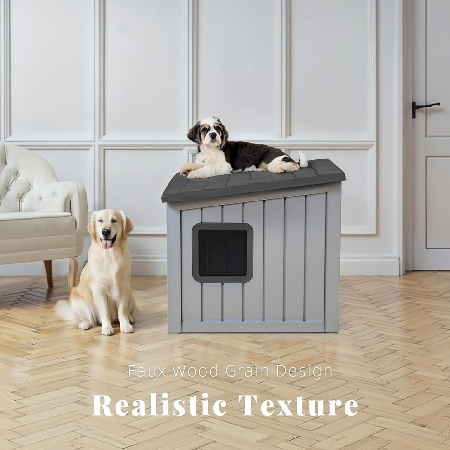 DRATO Dog House Indoor and Outdoor with Weatherproof Roof Removable Floors for Small to Middle Sized Dogs Easy to Assemble (Gray, 24.65 * 21.5 * 22.21)