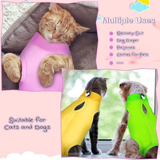 Nuanchu 3 Pieces Cat Recovery Suit Kitten Recovery Suit E-Collar Alternative for Cats and Dogs Abdominal Skin Anti Licking Pajama Clothes Sets(Simple Pattern,Large)