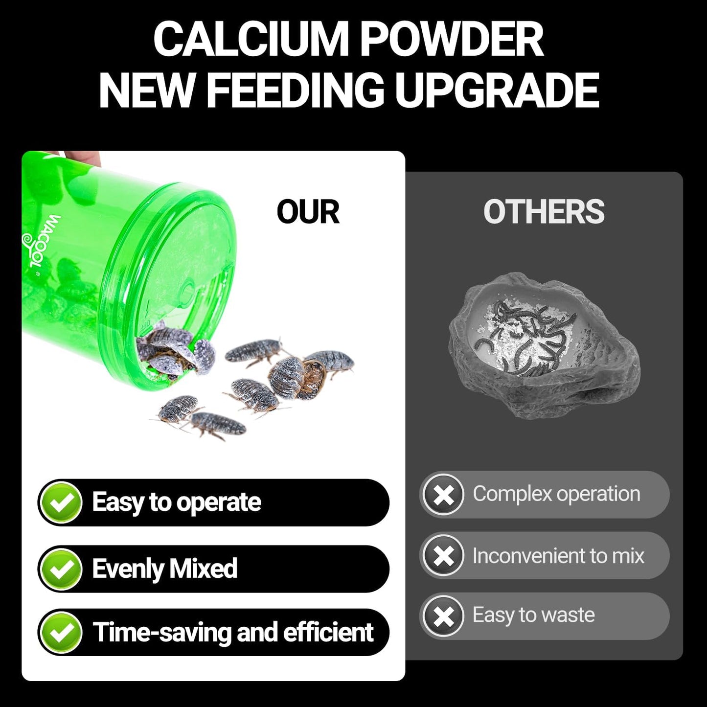 Cricket Calcium Powder Mixer for Reptiles, Cricket Feeder with Calcium for Reptiles, Reptile Calcium Duster Cricket Food for Reptile Bearded Dragon Gecko Terrarium Tank Accessories