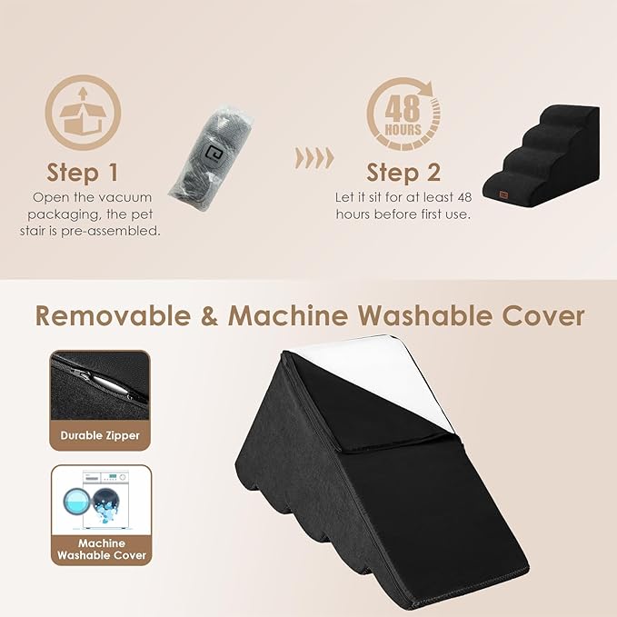 EHEYCIGA Curved Dog Stairs Ramp for High Beds 19.7" H, 4-Step Dog Steps for Small Dogs and Cats, Pet Stairs for High Bed Climbing, Non-Slip Balanced Pet Step Indoor, Black