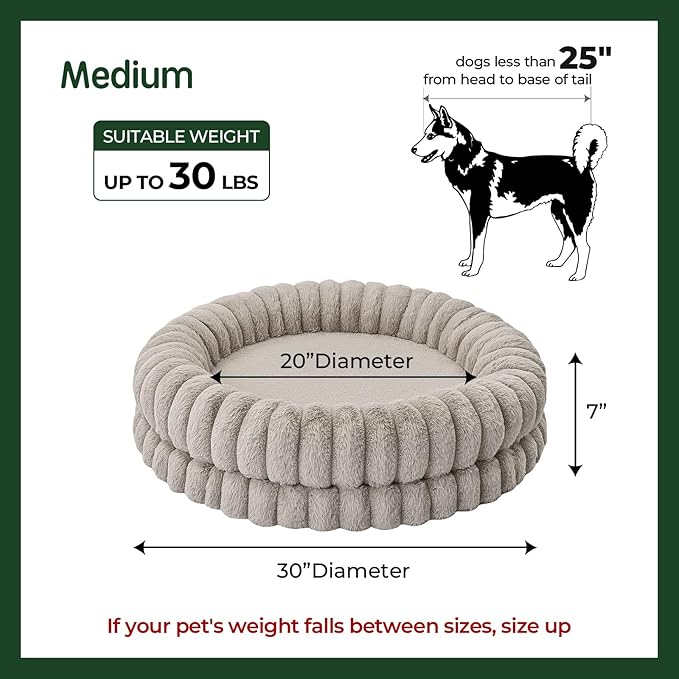 BALANCE Luxury Donut Dog Bed, 30 Inches Round Dog Bed Medium Size Dogs Washable, Orthopedic Calming Dogs Bed for Pets with Anti-Slip Bottom, Oatmeal