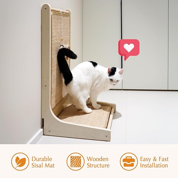PETKARAY Cat Scratcher, Sisal Cat Scratch Pad, L Shape Scratching Board for Indoor Kitty, Floor Mounted Scratcher with Mouse Toy Catnip