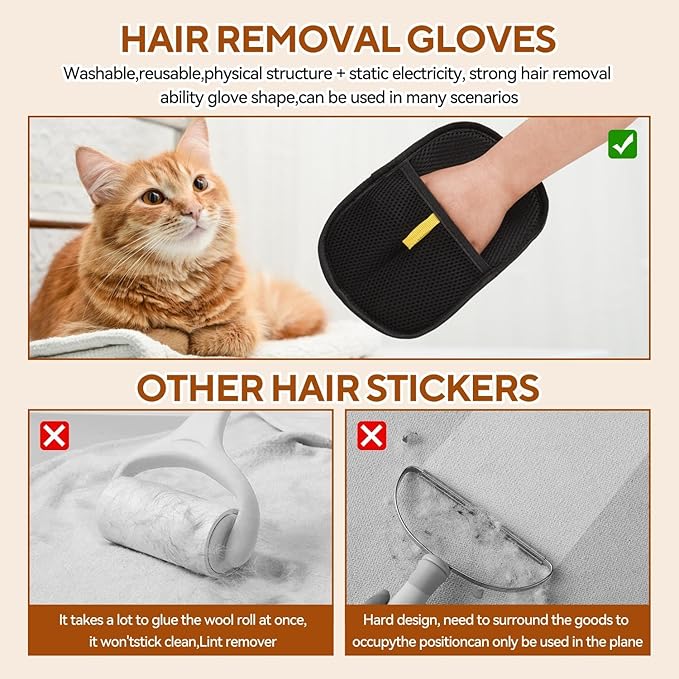 Pet Hair Remover Glove for Cats & Dogs, Cat Grooming Gloves for Hair Removal, 2025 New Upgrade Efficient Grooming Glove for Pets Hair, Grooming Clothes, Sofas(2pcs)