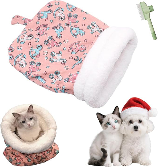 Cozy Pet Nest for Cats, Cozy Pet Nest for Cats and Dogs, 2025 New Winter Sleeping Bag with Thickened Pockets, Cat Bed Cave Sleeping Bag,Self Warming Pad Sack for Kitten/Puppy (Pink, 18 * 22in)