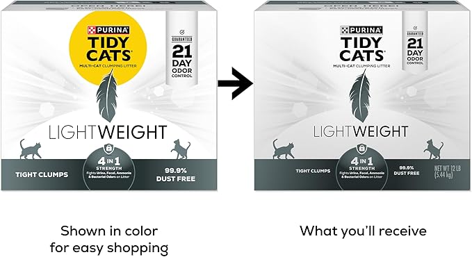 Purina Tidy Cats Lightweight 4-in-1 Strength Multi-Cat, Odor Control, Clumping, 99.9 Percent Dust Free Cat Litter - 12 lb. Box