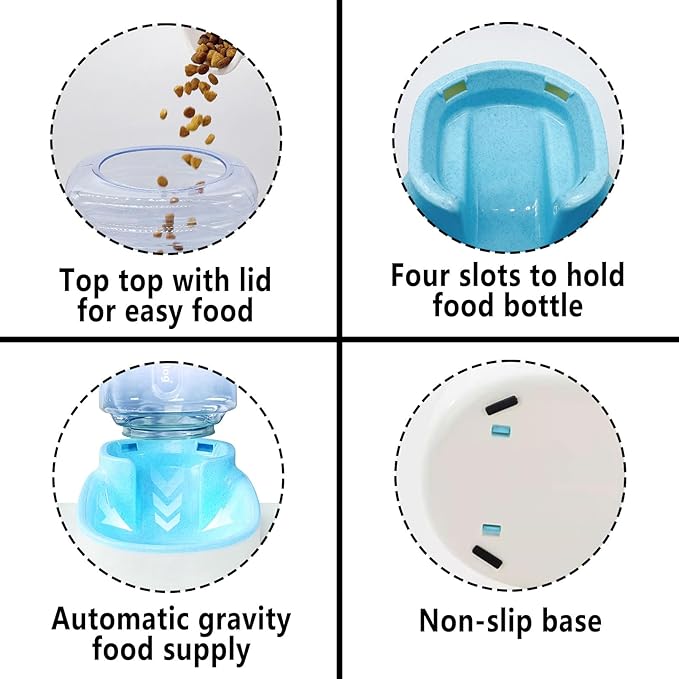 kathson Automatic Cat Feeder 1 Gallon Gravity Dog Food Dispenser Large Capacity Self Feeding Pet Food Bowl for Puppy Kitten Rabbit Blue