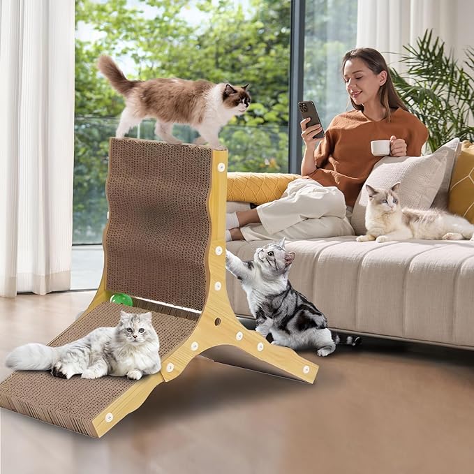 6-Sided Triangle Cat Scratching Board, Durable Cardboard Cat Scratcher for Indoor Cats, Space-Saving Corner Scratch Pad with Multi-Surface Design, Protects Furniture & Provides Cozy Resting Spot