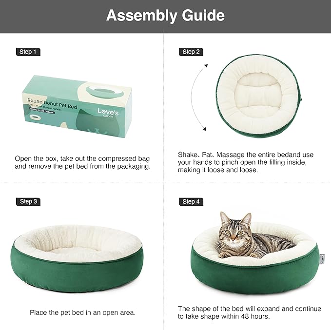 Love's cabin Round Donut Cat and Dog Cushion Bed, 20in Pet Bed for Cats or Small Dogs, Anti-Slip & Water-Resistant Bottom, Super Soft Durable Fabric Pet Beds, Washable Luxury Cat & Dog Bed Green