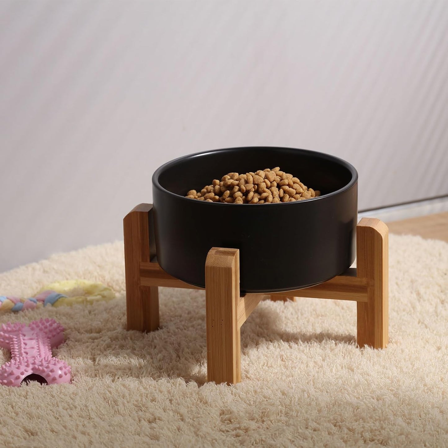 Petygooing Black Elevated/Raised Ceramic Dog Bowl for Medium and Large Breeds, Dog Food Water Dish with Stand,Pet Feeding Bowl with Anti Slip Rubber Large Dogs(1800ml 7.6 Cups)