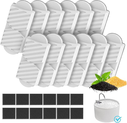 Cat Water Fountain Filters Upgraded Units 2.0 74oz/2.2L Ceramic Cat Water Fountain, Replacement Filters (12+12 Pack)