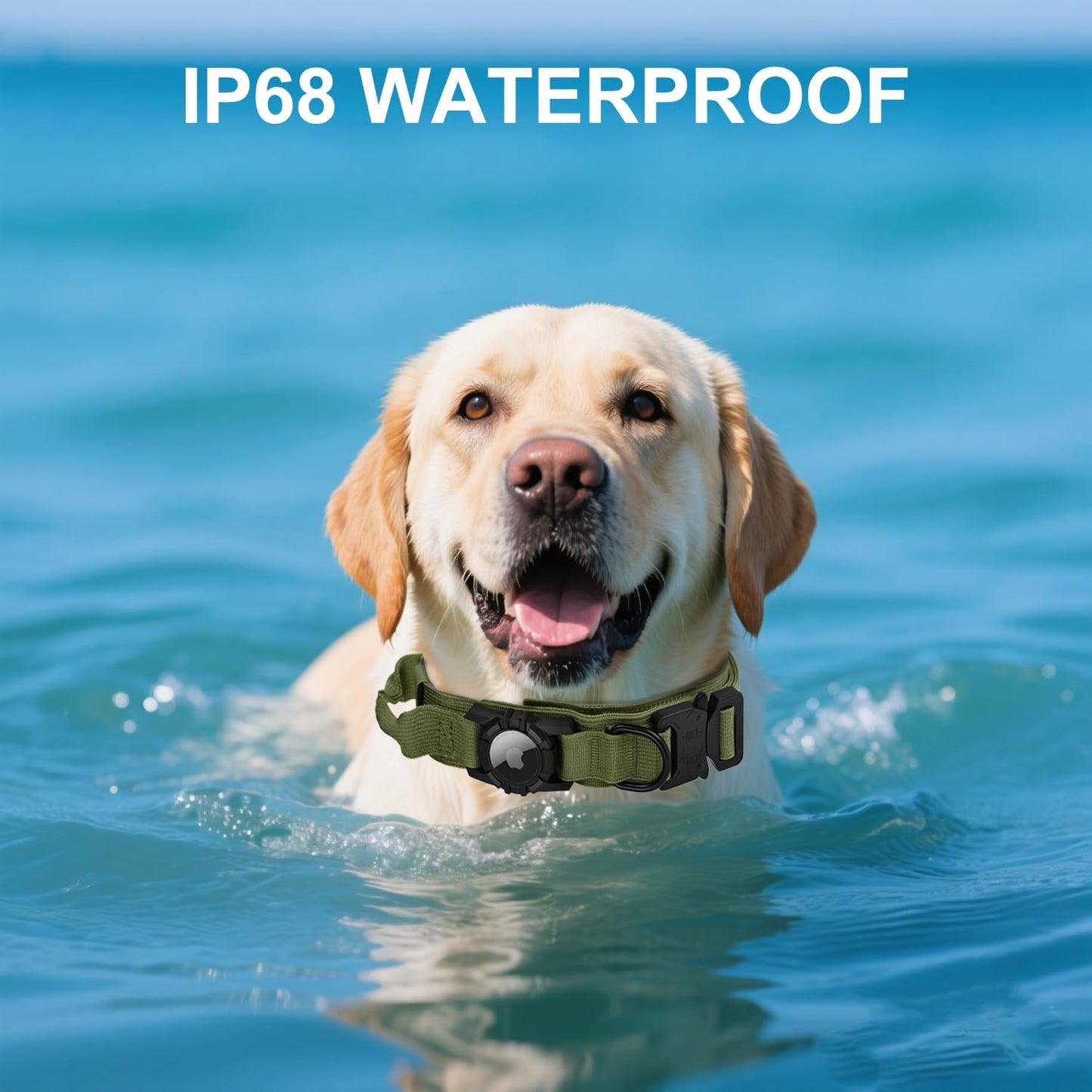 Tactical AirTag Dog Collar Leash Set - Heavy Duty, Adjustable GPS Collar Compatible with Apple AirTag, with Holder & Control Handle for Medium/Large Dogs [Green, XL]