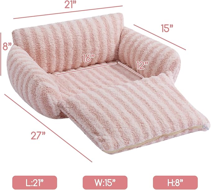 Hollypet Cat Bed Fluffy Plush Mutifuctional Double-Layer Soft Pet Couch Orthopedic Sofa Nest Beds for Small Cats and Dogs, Pink (21x15x8 inch)