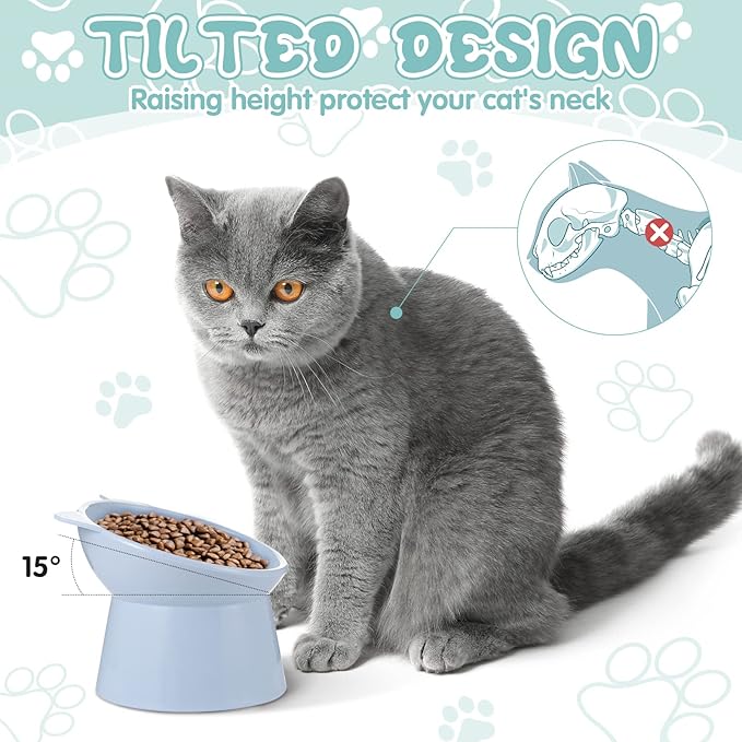 Hsei 6 Pcs Raised Cat Food Bowls 15 Degrees Elevated Pet Bowls Anti Vomiting Tilted Raised Whisker Friendly Raised Cat Dish Plastic Slanted Stand for Indoor Pet Food Water Feeder(Bright Color)