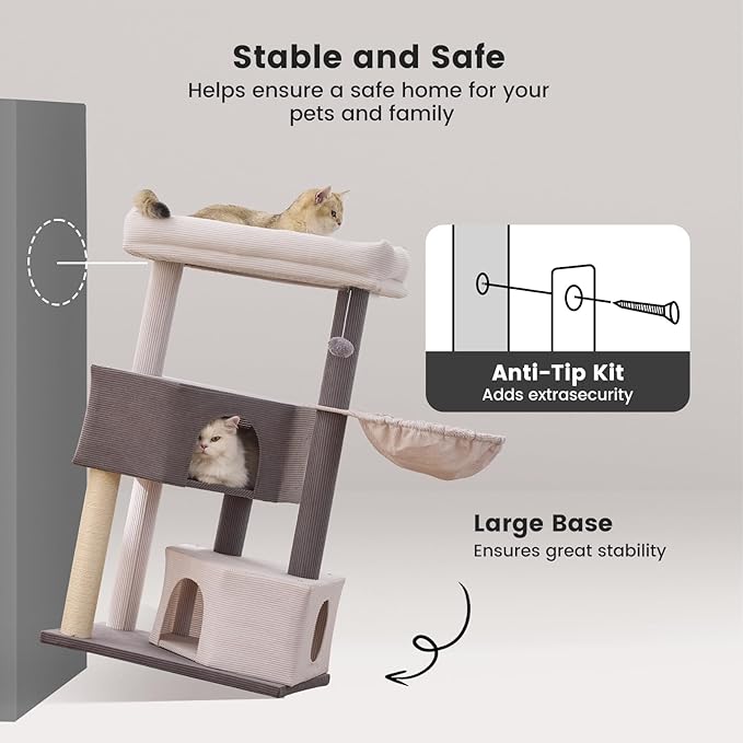 Gardner Pet 41" Tall Cat Tree Corduroy for Medium-Large Cats, Heavy Duty Cat Tower with 2.8in Posts & Washable Top Perches, Space-Saving Cat Furniture for Apartments, Easy to Assembly