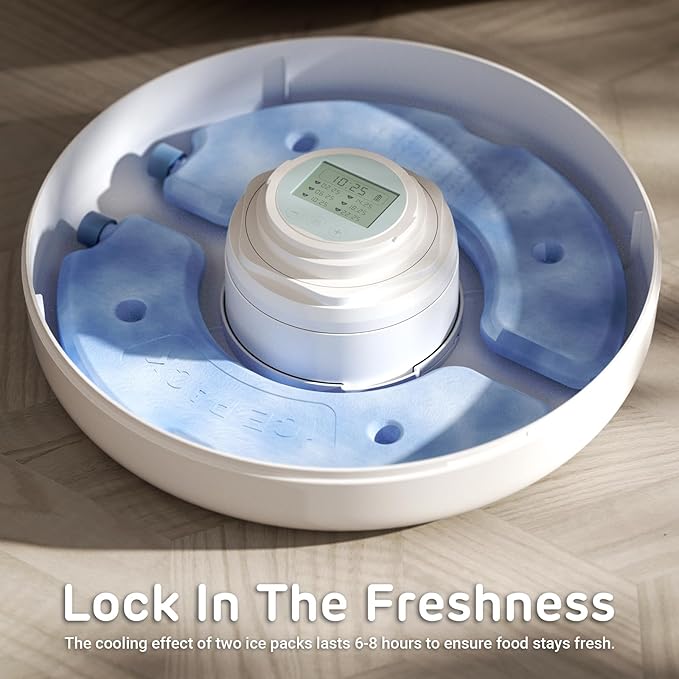 [Stainless Steel Food Tray] Brioche Automatic Wet Food Feeder for Pets - True 6-Meal Cordless Fresh Can Dispenser with Two Ice Packs, Perfect for Newborn Senior Sick Cats and Small Dogs