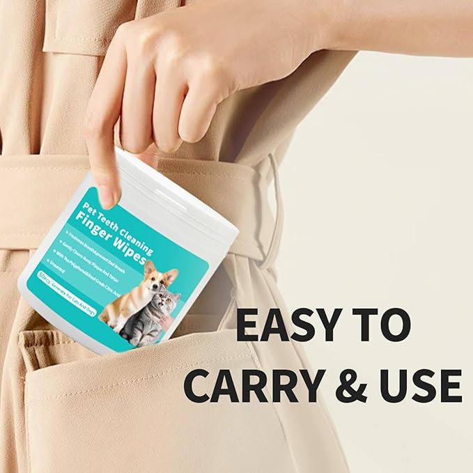 YUHUF-2Packs Teeth Cleaning Finger Wipes for Dogs & Cats, Pet Dental Care by Reducing Plaque and Tartar Remove Bad Breath, Disposable Gentle Gum Care Pet Wipes, (50 Count x2)