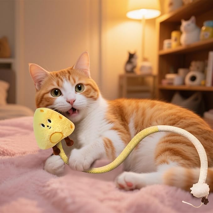 Catnip Toys for Cats, Kitten Chew Toys Silvervine Sticks for Indoor Cats Teeth Cleaning 10 Pack, Interactive Treat Dental Organic Cotton Chew Rope with Cute Dolls Catnip Inside