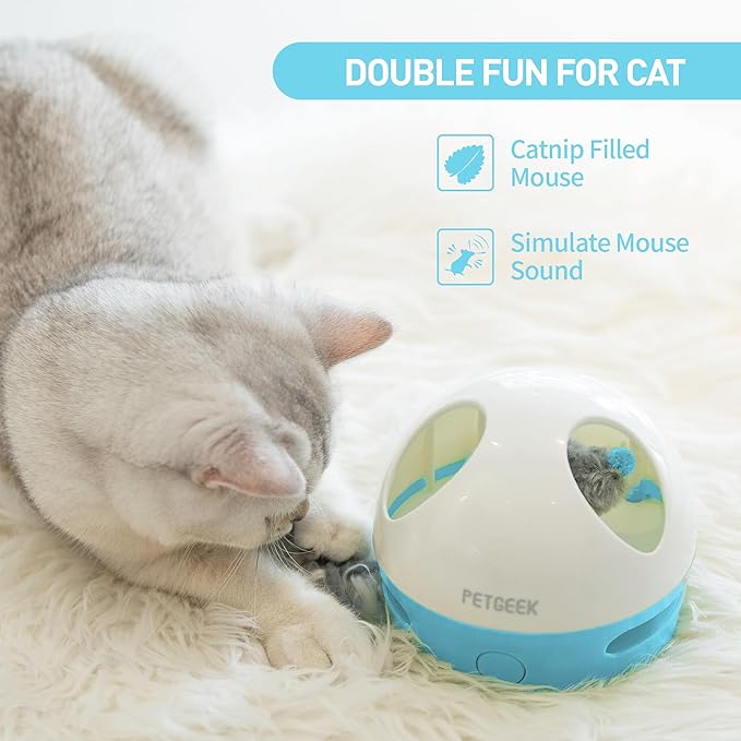PETGEEK Hidey Mouse Electronic Interactive Cat Toy, Hide Mouse Cat Toy with Squeaky Mouse, Automatic Cat Toys with Catnip Filled Hidey Mouse, Cat Toys Interactive for Indoor Cats Play (Blue)