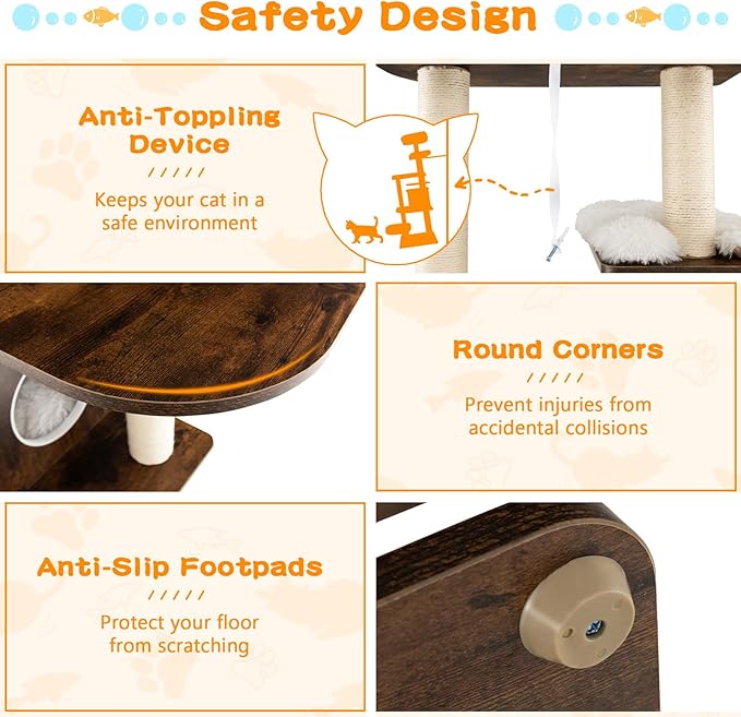 Tangkula Tall Cat Tree, 71-Inch Cat Tower with Multi-Layer Platform, Modern Wood Cat Tree with Sisal Scratching Posts, Self Groomer, Cat Condo, Washable Cushions for Large Cats 20 lbs Heavy Duty