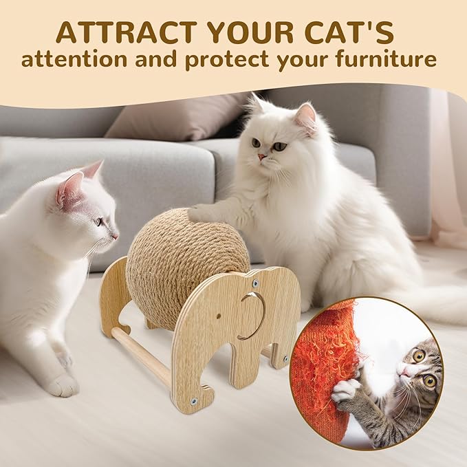 Cat Scratcher Toy, Natural Sisal Cat Scratching Ball with Stable Stand, Spinning Cat Ball Interactive Exercise Toy for Cats & Kittens