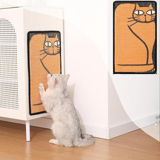 Sisal Cat Scratcher Post Mat (Use on Wall, Couch and Carpet), Shedding-Resistant Scratching Surface - 21.7x13 with Adhesives, Pads and Twist Pins (Cat in a Box)