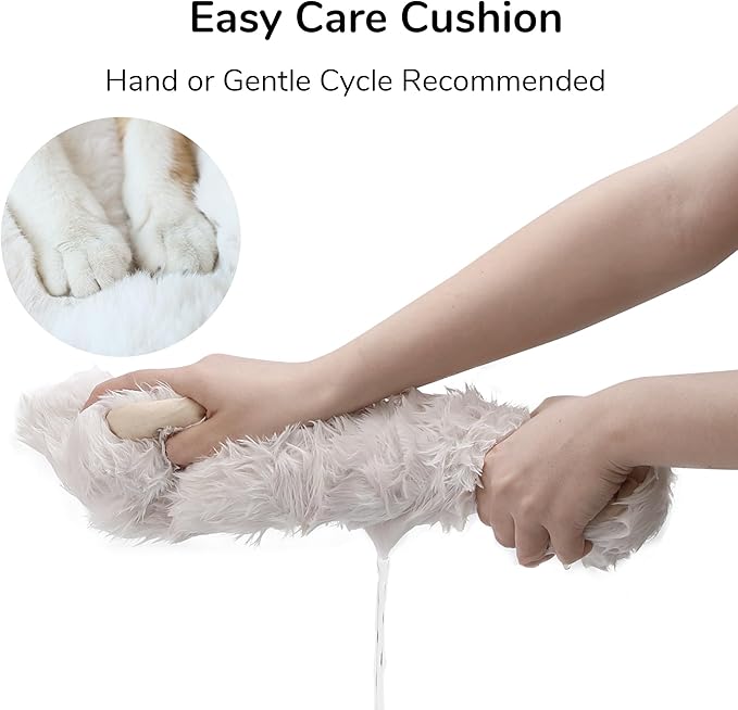 FUKUMARU Cat Beds for Indoor Cats, 24 Inch Large Cat Couch Bed with Cozy Faux Rabbit Fur Cushion, Felt Cats House Sofa in Oval Shape, Grey