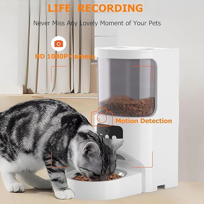 Automatic Cat Feeder with Camera 5G&2.4G WiFi Pet Feeder 1080P HD Cat Food Dispenser with Night Vision Timed Smart App Dog Food Dispenser with 2-Way Audio for Cat & Dog,Detachable for Easy Clean