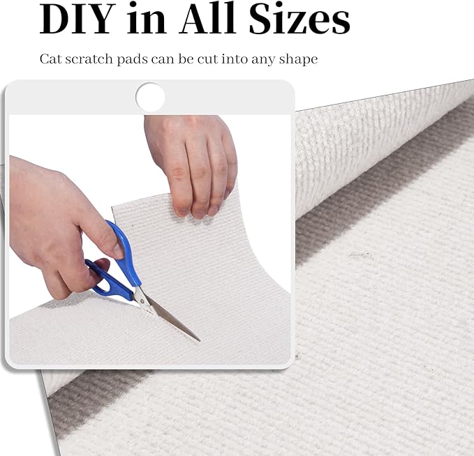 Uranshin Trimmable Cat Scratch Mat pad Self-Adhesive Cat Scratching Post Carpet Covered 78.7"x15.8" Cat Tree Shelves Replacement Parts cat Furniture Protector for Couch Wall (Beige)