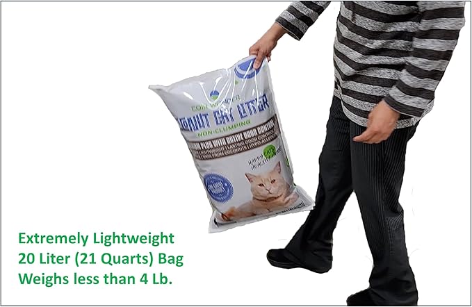 Coconut Cat Litter – Natural, Ultra-Lightweight & Biodegradable – 3.5 Lb Lasts Like 40 Lb Clay – Activated Charcoal Odor Control – for Cats, Chicken Coop & Small Pets