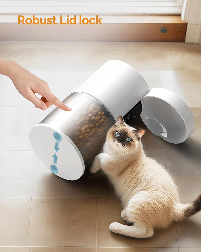 Automatic Cat Feeder Food Dispenser: 6L Timed Small Dog Dry Food Dispenser with 10s Voice - Distributeur Nourriture Chat Hund Programmable - Auto Pet Feeder with 1-6 Meals White