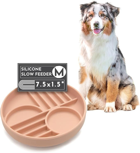 The Slowdown Bowl Silicone Slow Feeder for Dogs & Puppies, Slow Eating Modern Lick Mat Design Reduces Gulping, Fits 2 Cups 7.5” Across x 1.5” Tall, Mealtime Challenge, Medium-Blush