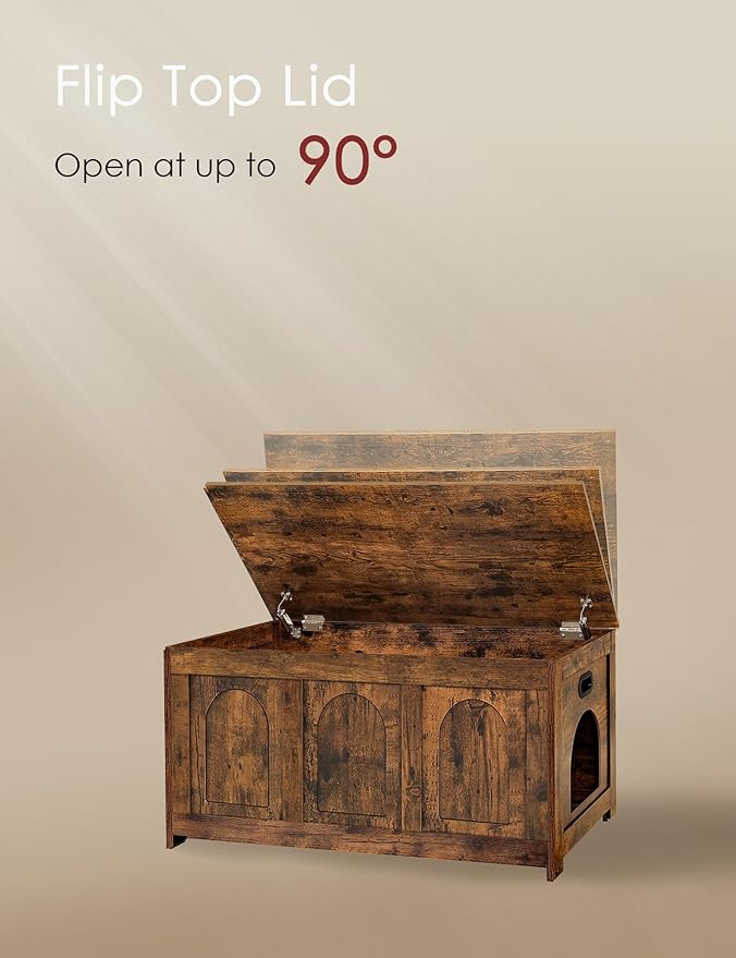 DINZI LVJ Cat Litter Box Enclosure, Flip Top Litter Box Furniture, Farmhouse Hidden Cat Washroom, Wooden Pet House, End Side Table, 39.4"L x 19.7"W x 19.7"H, Sturdy and Easy to Assemble, Rustic Brown