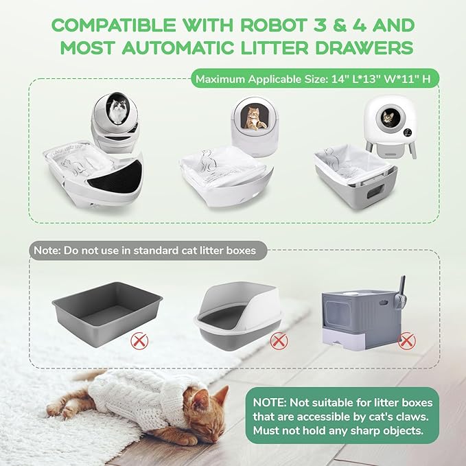 140 Count Litter Robot Bags Compatible with Robot 4 & 3, Automatic Cat Waste Drawer Liners for Most Pet Self-Cleaning Litter Box, 9-11 Gallon Capacity Replacement Disposable Kitty Poop Bag