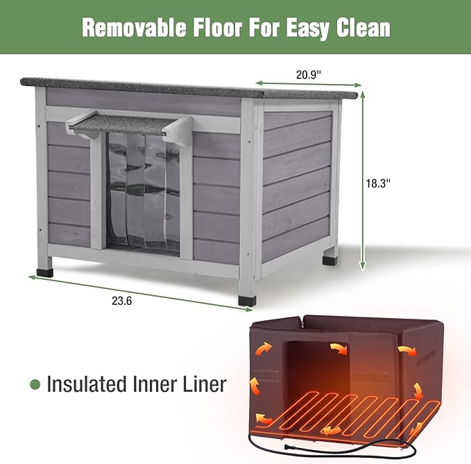 Heated Outdoor Cat House with Heating Pad, Weatherproof Cat Shelter, Feral Cat House with Insulated Liner for Keep Warm in Winter