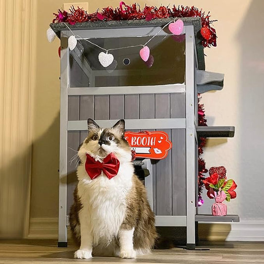 Aivituvin 2-Story Outdoor/Indoor Cat House - Solid Wood Kitty Condo with Escape Door, Removable Floors, Weatherproof Asphalt Roof & Sun Balcony