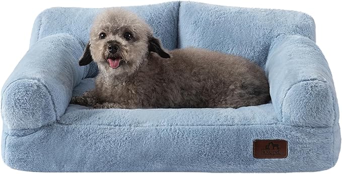 Hollypet Fluffy Plush Pet Cat Couch Soft Calming Pet Sofa Beds for Medium Small Cats and Dogs, Sky Blue